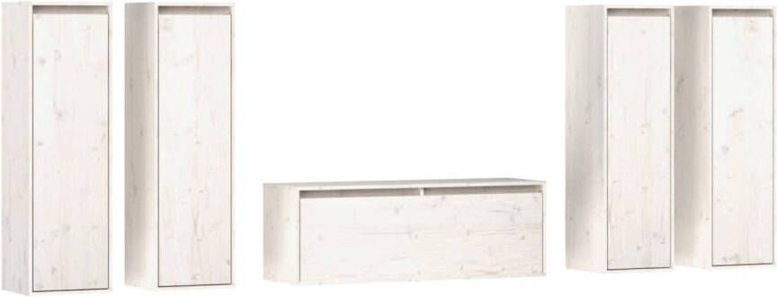 The Living Store vidaXL Tv-meubelen 5 st massief grenenhout wit Tv-meubel Houten Tv-meubel Grenoble Hout Hangend Tv-meubel Salontafel