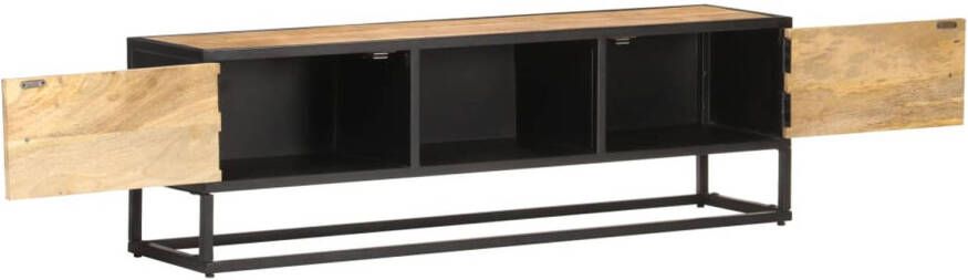 The Living Store Tv-meubel met bewerkte deur 130x30x40 cm ruw mangohout Tv-meubel Hifi-kast Mangohouten Meubilair Rustic Style Vintage Tv-stand