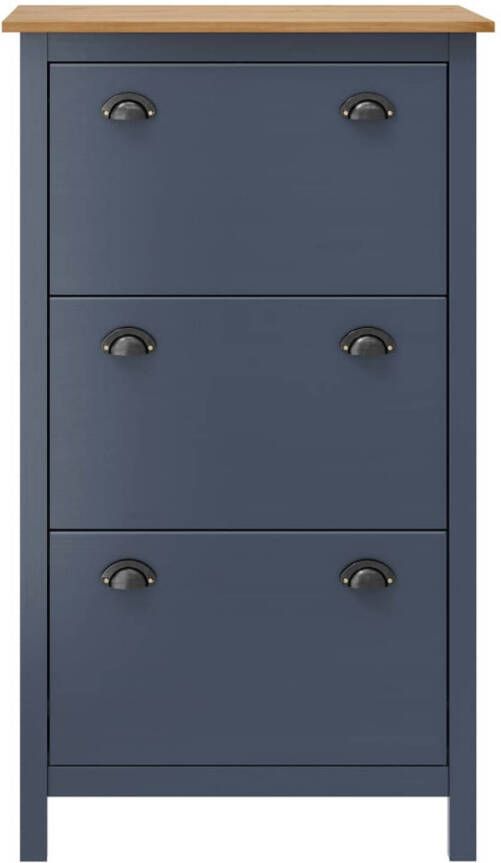 The Living Store Schoenenkast Hill 72x35x124 cm massief grenenhout grijs Schoenenkast Schoenen Organisatie Groot Aantal Schoenen Houten Schoenenkast Grijze Schoenenkast