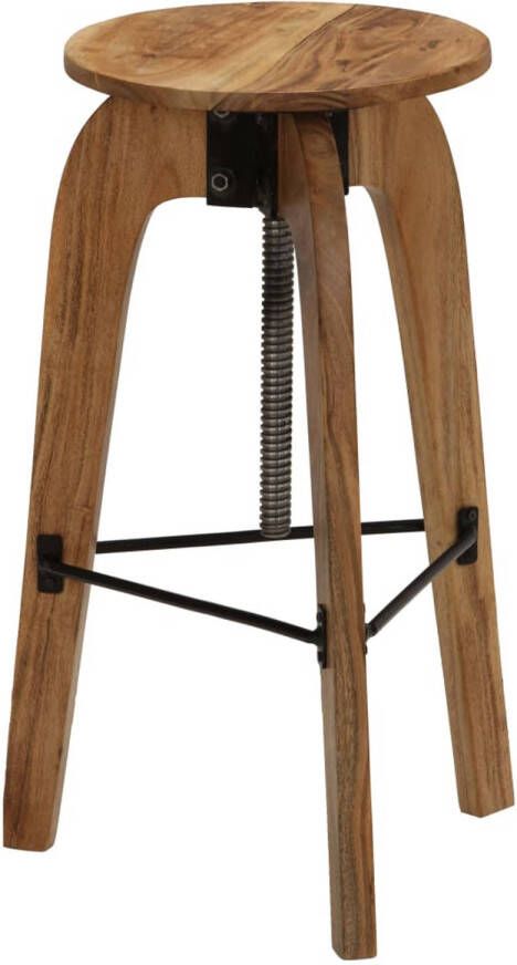 The Living Store houten barstoelen set van 2 acaciahout en staal in hoogte verstelbaar - Foto 1