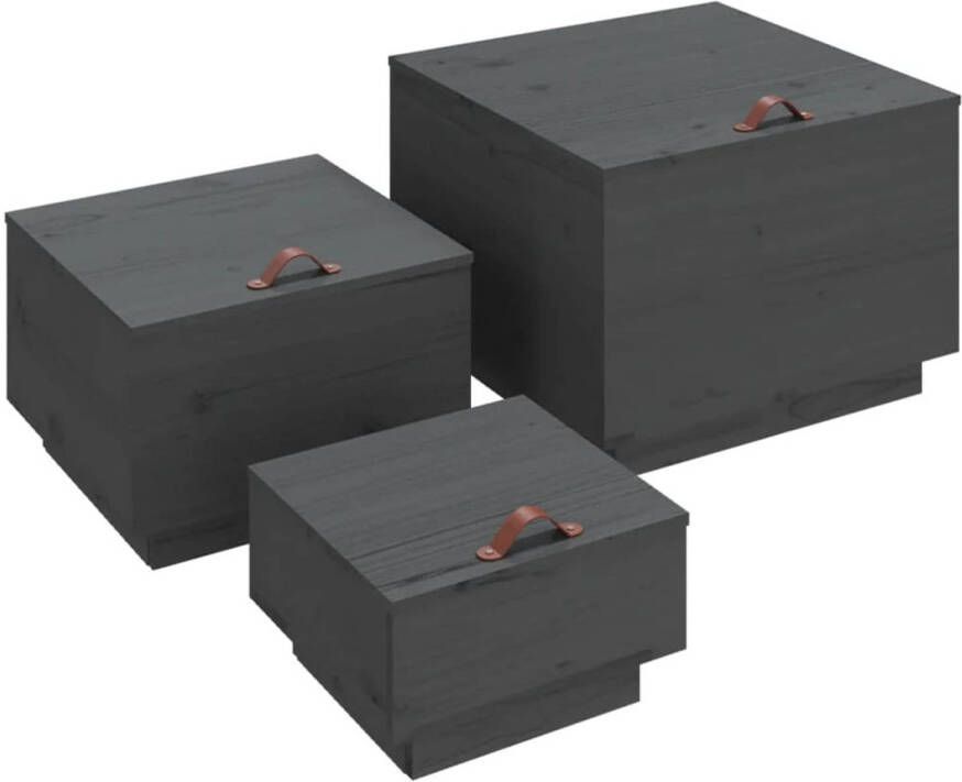 The Living Store Houten Opbergboxen Massief grenenhout Grijze kleur Grote- 57 x 55 x 40 cm Middelgrote- 45 x 43 x 30 cm Kleine- 35 x 33 x 20 cm - Foto 1