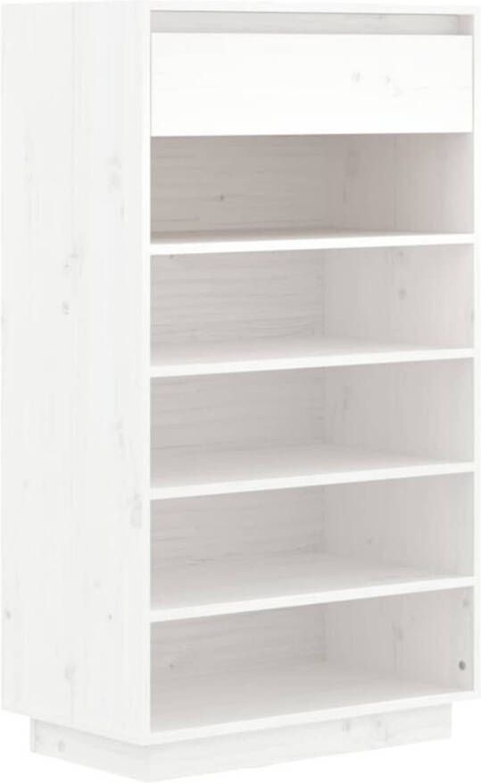 The Living Store Schoenenkast 60x34x105 cm massief grenenhout wit Schoenenkast