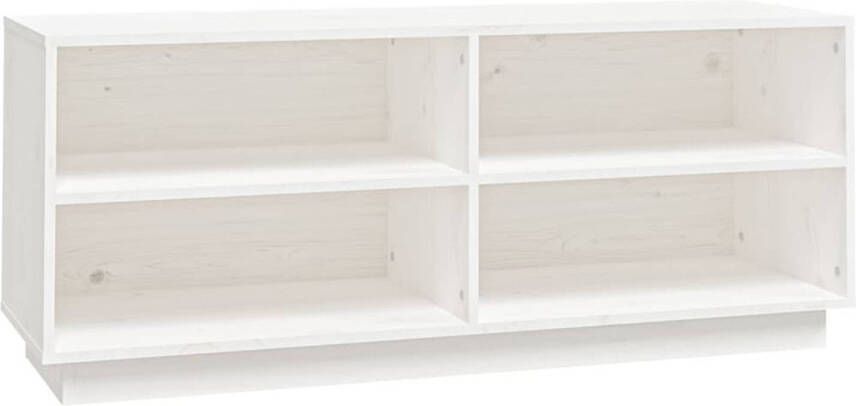 The Living Store houten schoenenkast wit 110 x 34 x 45 cm massief grenenhout - Foto 1