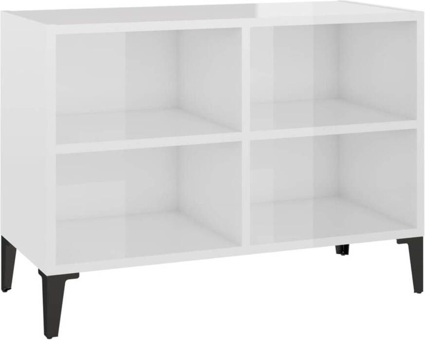 The Living Store tv-meubel industrieel design 69.5x30x50cm hoogglans wit met 4 poten 4 vakken montageset voor wandmontage