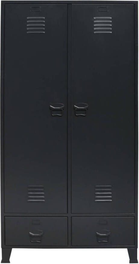 The Living Store Kledingkast industriële stijl 90x40x180 cm metaal zwart Industriele Kledingkast Metalen Kledingkast Zwarte Kledingkast Opslagkast Kledingopslag