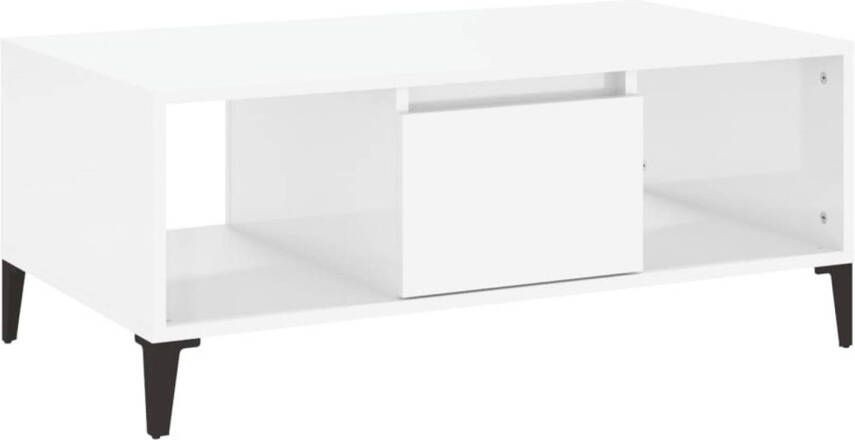The Living Store Salontafel 90x50x36-5 cm bewerkt hout hoogglans wit Tafel