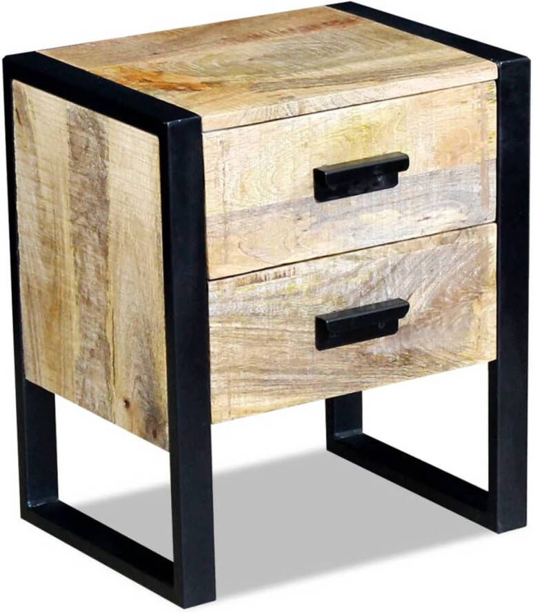 The Living Store IndustriÃle Tafel 43 x 33 x 51 cm Massief mangohout en ijzer Industriële Tafel Bijzettafel Nachtkastje Salontafel Mangohouten Tafel