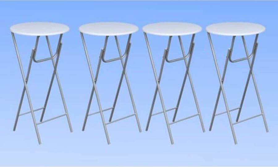 The Living Store Inklapbare Bartafelset MDF tafelblad Stalen poten Wit 60x60x112cm Inklapbare Bartafel Statafel Bistrotafel Mdf Tafelblad Staal Poten