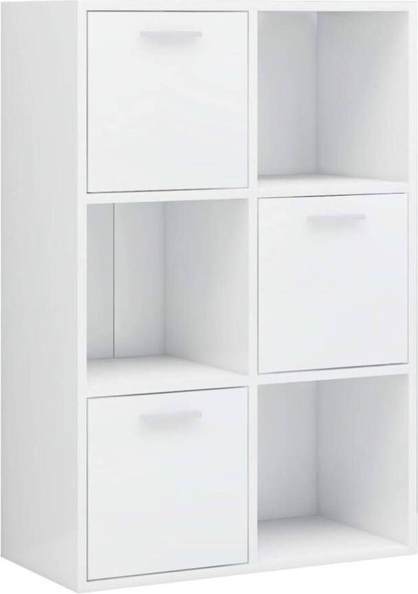The Living Store Kast Hoogglans wit 60 x 29.5 x 90 cm 6 vakken 3 open kubussen en 3 kubussen met deuren