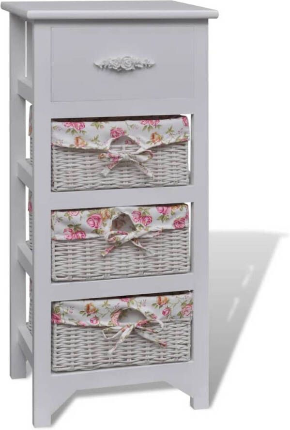 The Living Store Kast met 1 lade en 3 manden paulowniahout wit Houten Kast Witte Kast Opbergkast Kast Met Laden Kast Met Manden