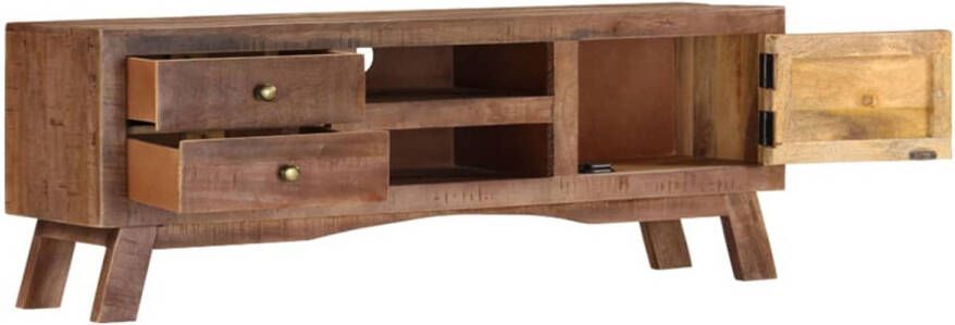 The Living Store Klassiek houten tv-meubel 110 x 30 x 40 cm ruw mangohout met grijze afwerking