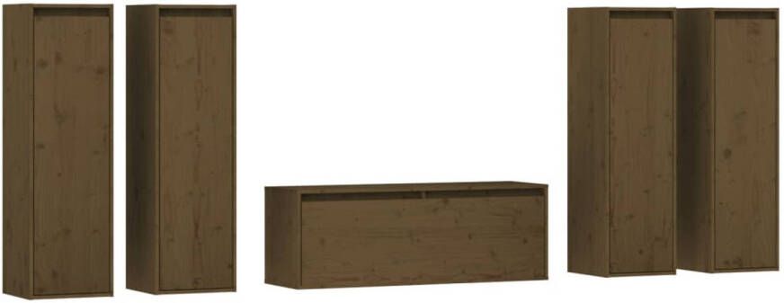 The Living Store Klassieke Televisiekast Grenenhout 100 x 30 x 35 cm (B x D x H) Honingbruin