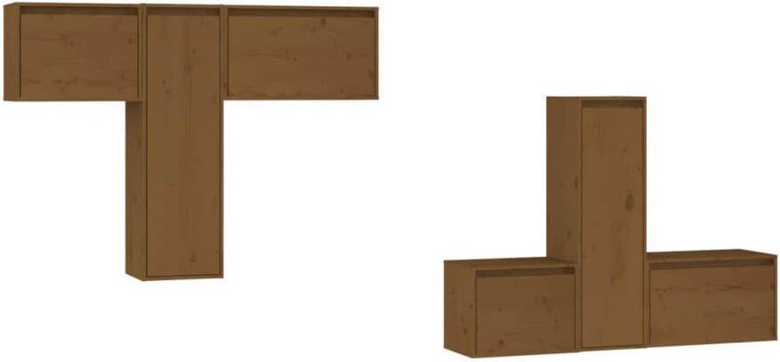 The Living Store Klassieke televisiekasten 45 x 30 x 35 cm 30 x 30 x 100 cm 60 x 30 x 35 cm Honingbruin massief grenenhout