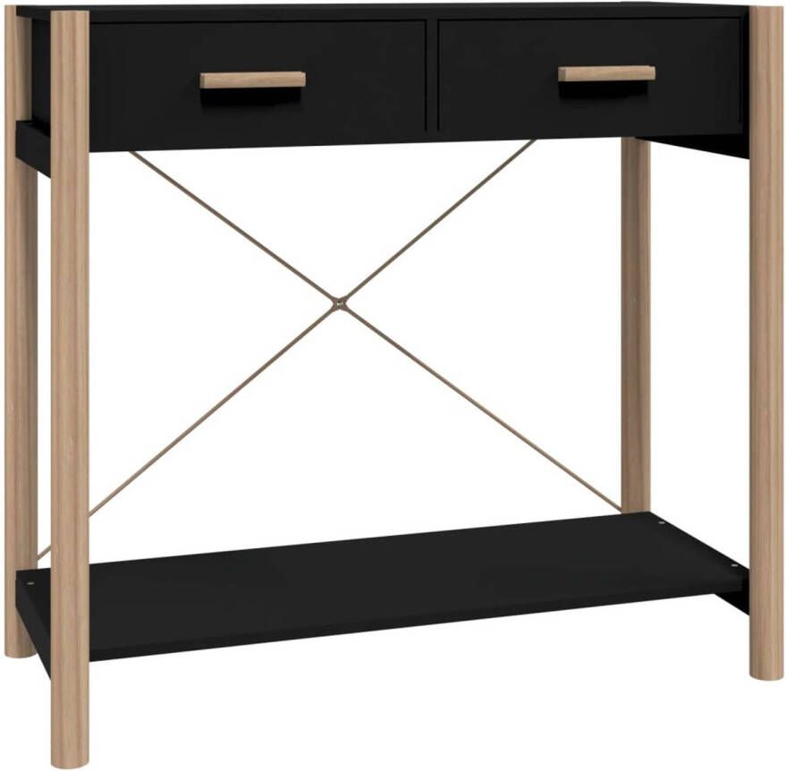 The Living Store Klassieke wandtafel Zwart 82x38x75cm Duurzaam hout Stabiele poten