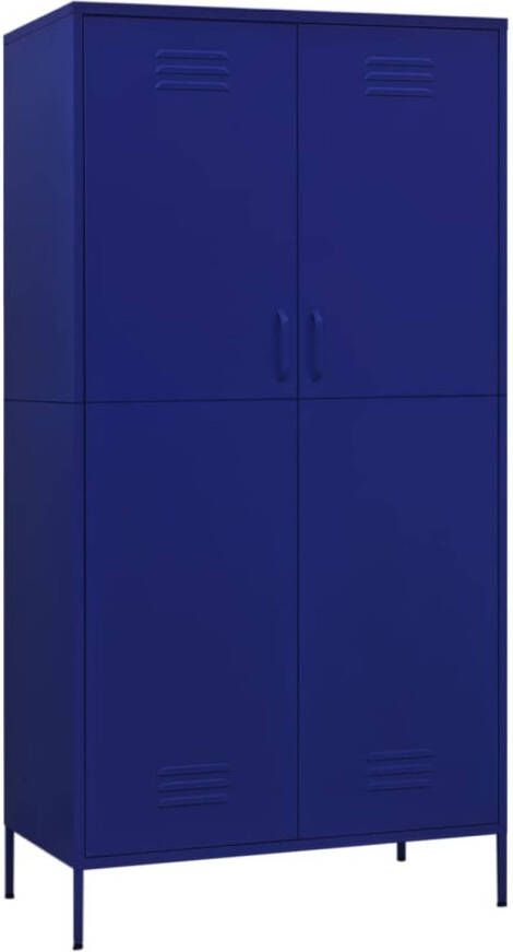 The Living Store Kledingkast 90 x 50 x 180 cm Marineblauw Staal