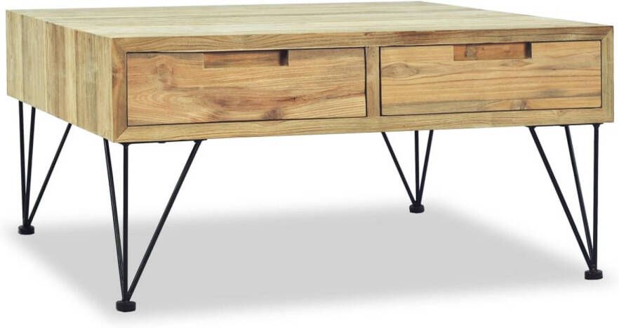 The Living Store Salontafel 80x80x40 cm massief teakhout Salontafel Teak Hout Vintage Industrieel Landelijk