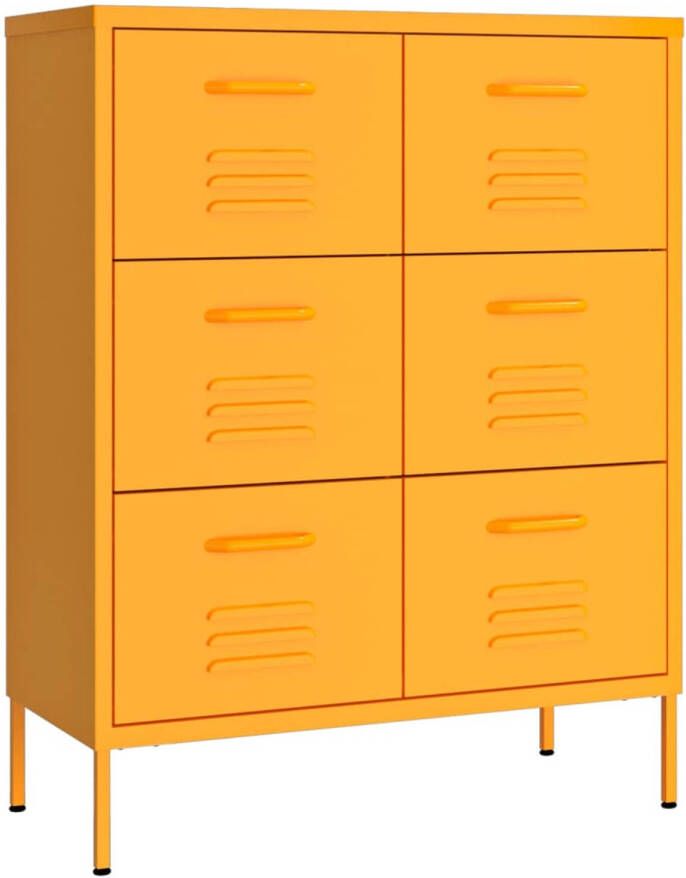 The Living Store Ladekast Mosterdgeel Staal 80 x 35 x 101.5 cm 6 Lades - Foto 1