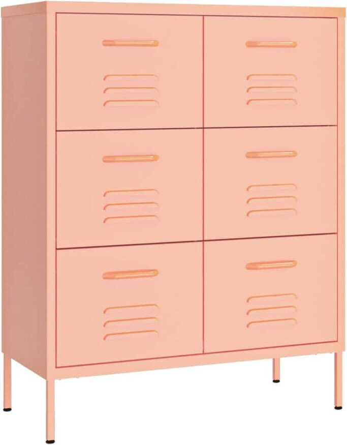 The Living Store Ladekast Staal 80x35x101.5 cm 6 lades Roze