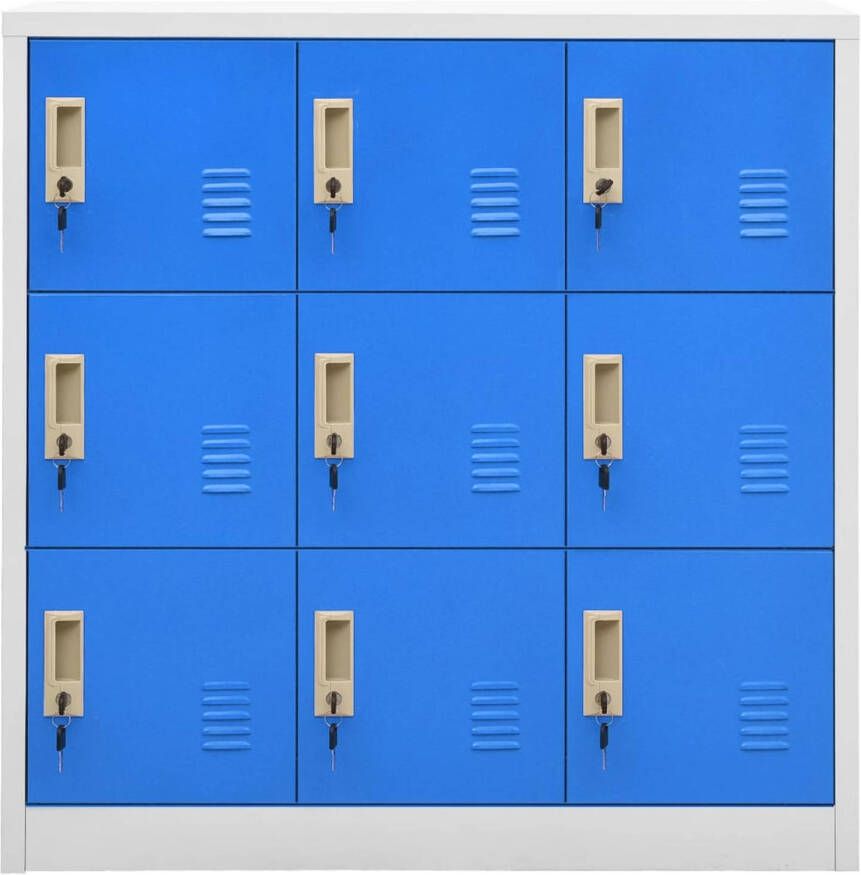 The Living Store Lockerkast Staal 90 x 45 x 92.5 cm 9 lockers Lichtgrijs Blauw - Foto 1