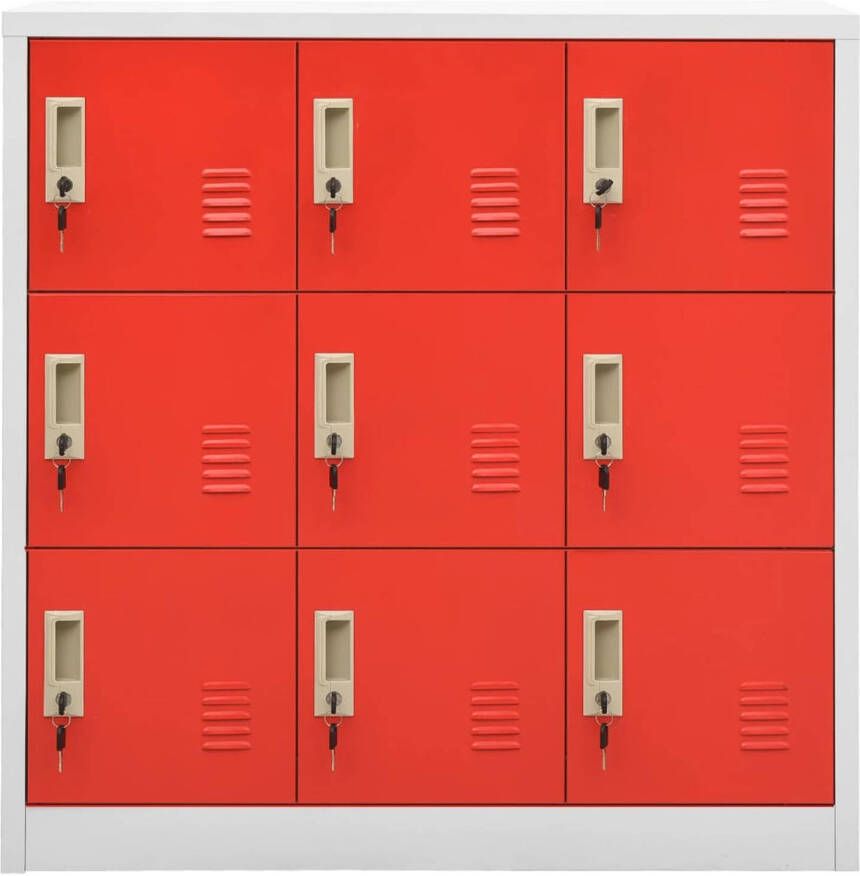 The Living Store Lockerkast modern ontwerp staal lichtgrijs rood 90 x 45 x 92.5 cm 9 lockers met sloten - Foto 1