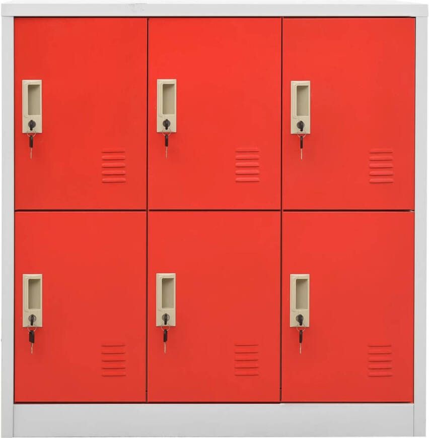 The Living Store Lockerkast Staal 90 x 45 x 92.5 cm 6 lockers lichtgrijs en rood