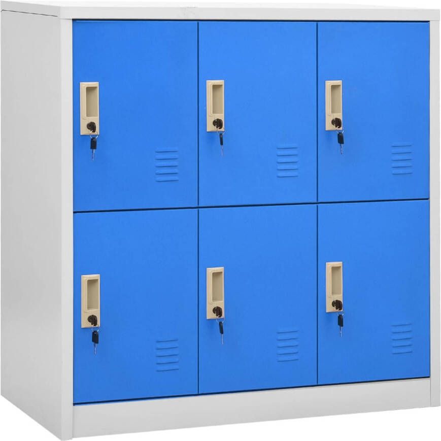 The Living Store Lockerkasten Opbergkast van staal 90 x 45 x 92.5 cm 6 lockers Lichtgrijs en blauw Geschikt voor scholen en kantoren