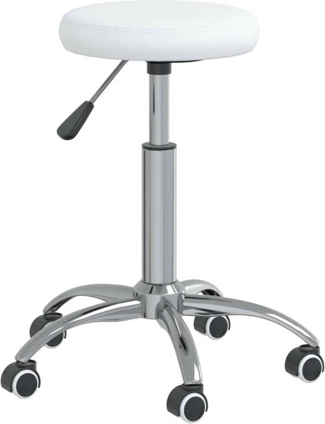 The Living Store Massagekruk Salonkruk 31 x (42 54) cm Wit Kunstleer en verchroomd staal Massagekruk Salonkruk Kunstleder Witte Stoel Bureaustool