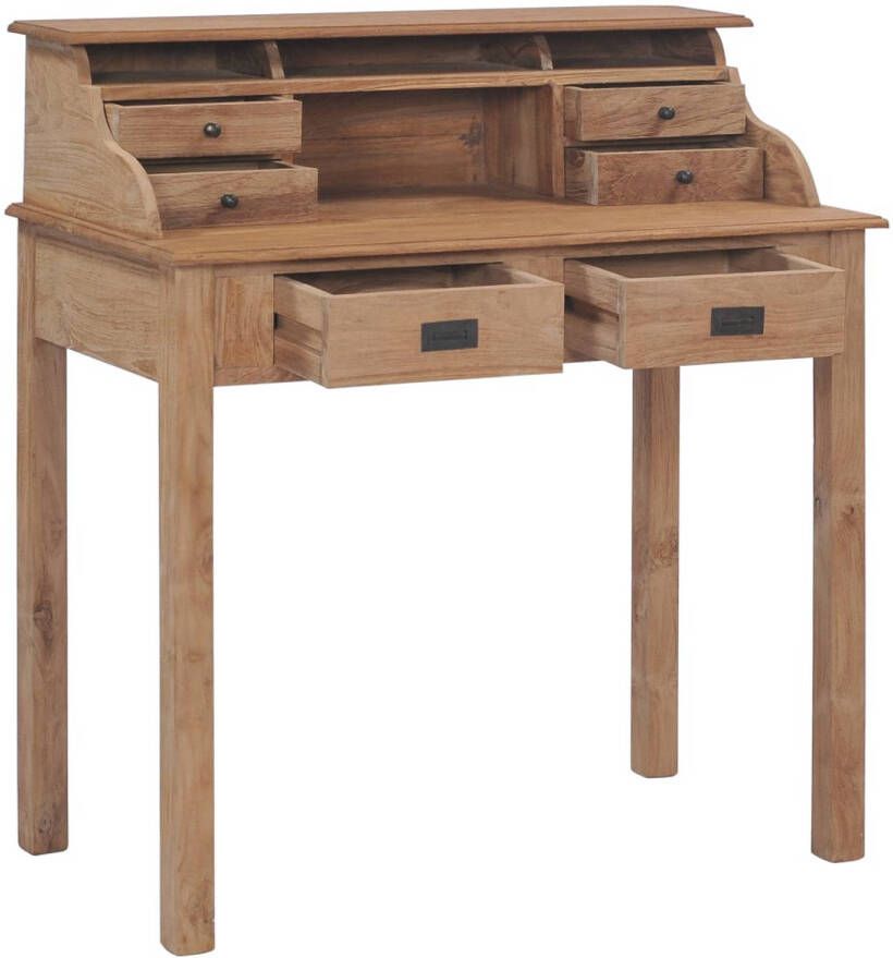 The Living Store Bureau 90x50x100 cm massief teakhout Massief Teakhouten Bureau Landelijke Stijl Vintage Bureau Bureaublad Thuiskantoor