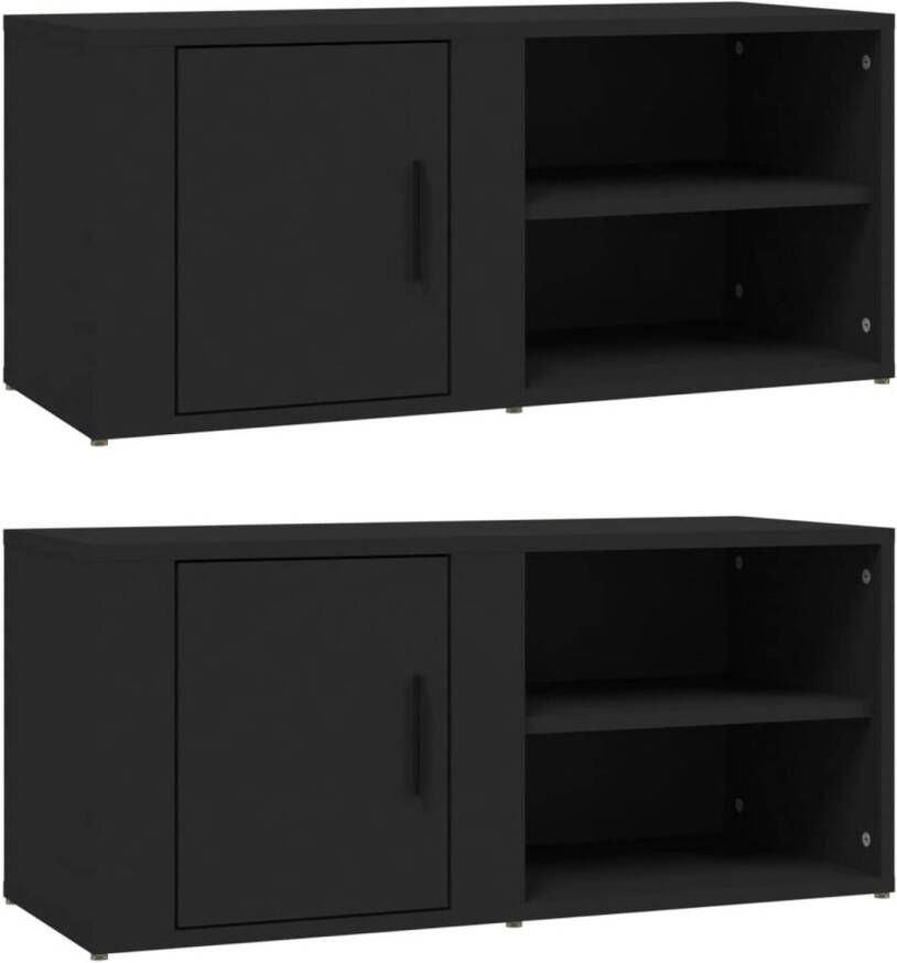 The Living Store Mediatv-meubels bewerkt hout 80x31.5x36 cm zwart (set van 2)