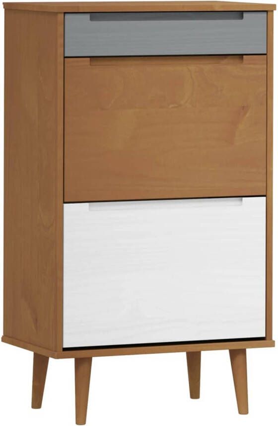 The Living Store MOLDE Schoenenkast 59.5 x 35 x 103 cm Bruin massief grenenhout met uv-vernis