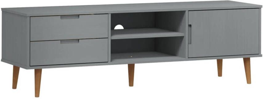 The Living Store Tv-meubel MOLDE 158x40x49 cm massief grenenhout grijs Kast - Foto 1
