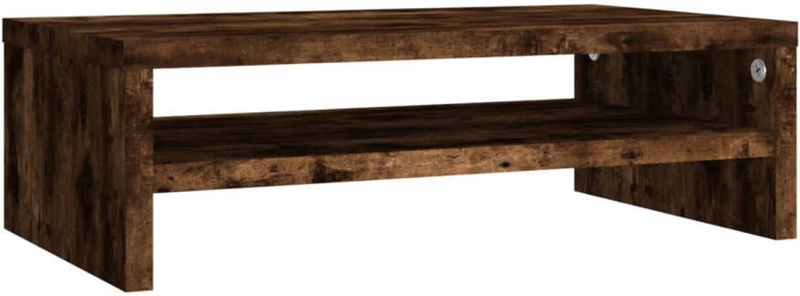 The Living Store Monitorstandaard Gerookt Eiken 42x24x13 cm Praktisch Bewerkt Hout met Opbergschap