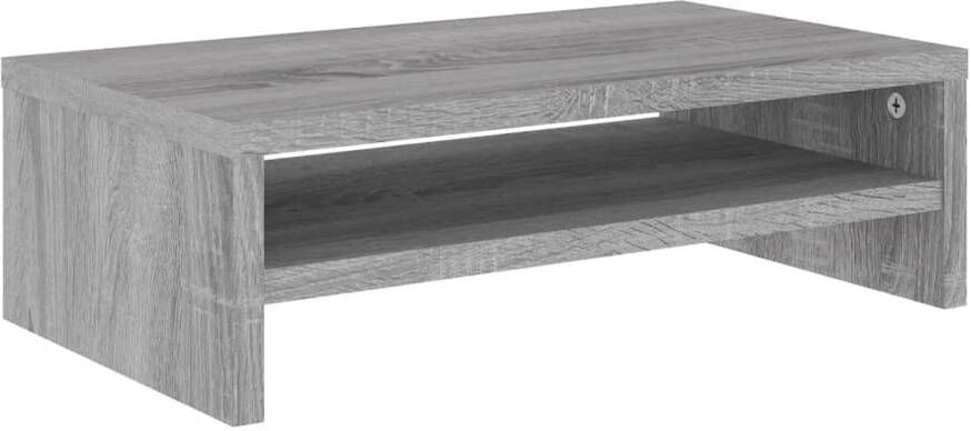 The Living Store Monitorstandaard Praktisch Bewerkt hout 42x24x13 cm Grijs sonoma eiken Opbergschap Montage