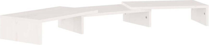 The Living Store Monitorstandaard Verstelbare lengte 80x24x10.5 cm Massief grenenhout Wit - Foto 1