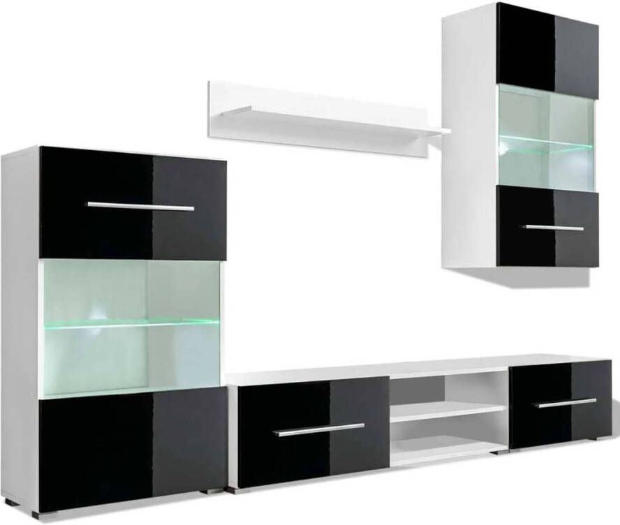 The Living Store Complete Set Muurvitrines 240x40x195 cm LED-verlichting Matwitte afwerking
