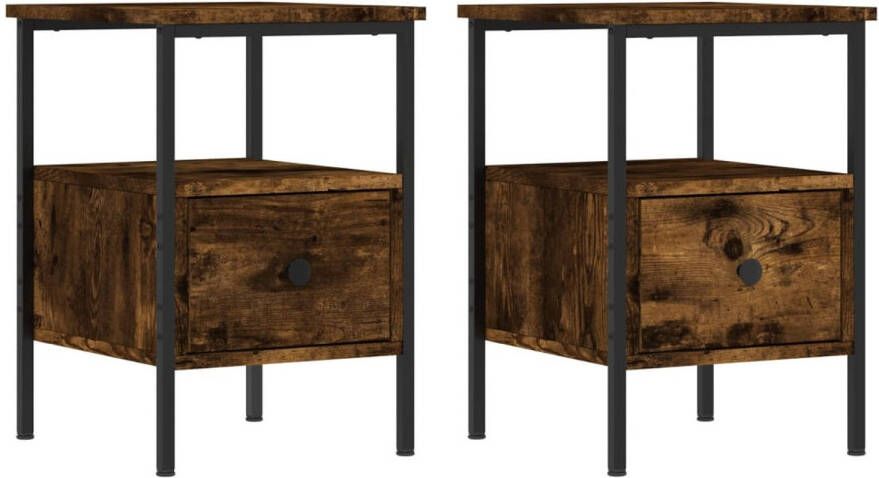 The Living Store Nachtkastje Afmetingen- 34 x 36 x 50 cm Ken- Verstelbare poten Kleur- Gerookt eiken Nachtkastje Kastje Houten Nachtkastje Bruine Nachtkastje Met Lade