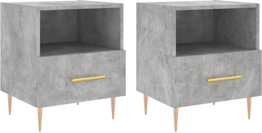 VidaXL The Living Store Nachtkastje Betongrijs 40 x 35 x 47.5 cm Duurzaam bewerkt hout en ijzer 2 stuks