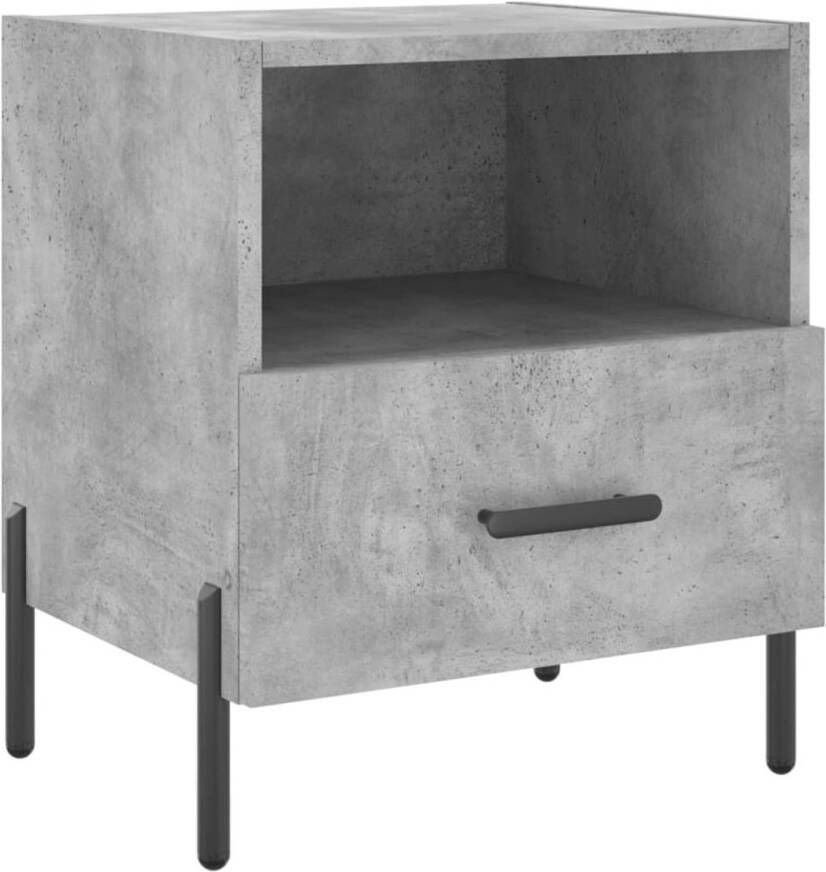 The Living Store Nachtkastje Betongrijs 40 x 35 x 47.5 cm Metalen voeten Nachtkastje Kast Beton Grijs Houten Kast Slaapkamer Meubilair