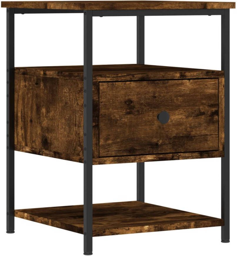 The Living Store nachtkastje Craftsman Hout IJzer 40 x 42 x 56 cm Gerookt Eiken - Foto 1