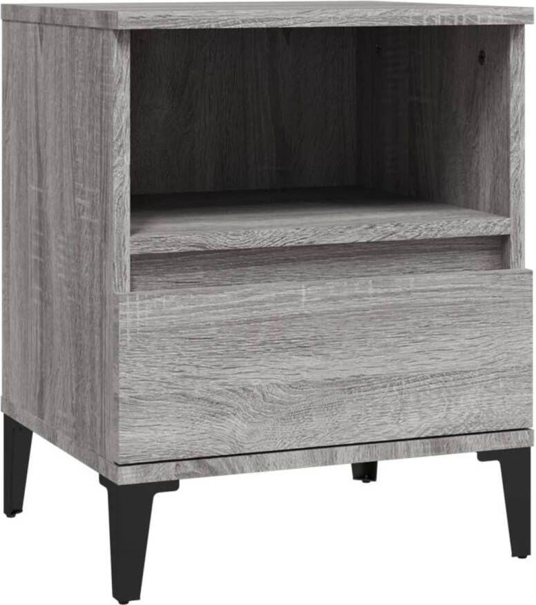 The Living Store Nachtkastje Elegant ontwerp Duurzaam bewerkt hout Voldoende opbergruimte Metalen poten Stabiel tafelblad Grijs Sonoma Eiken 40x35x50cm