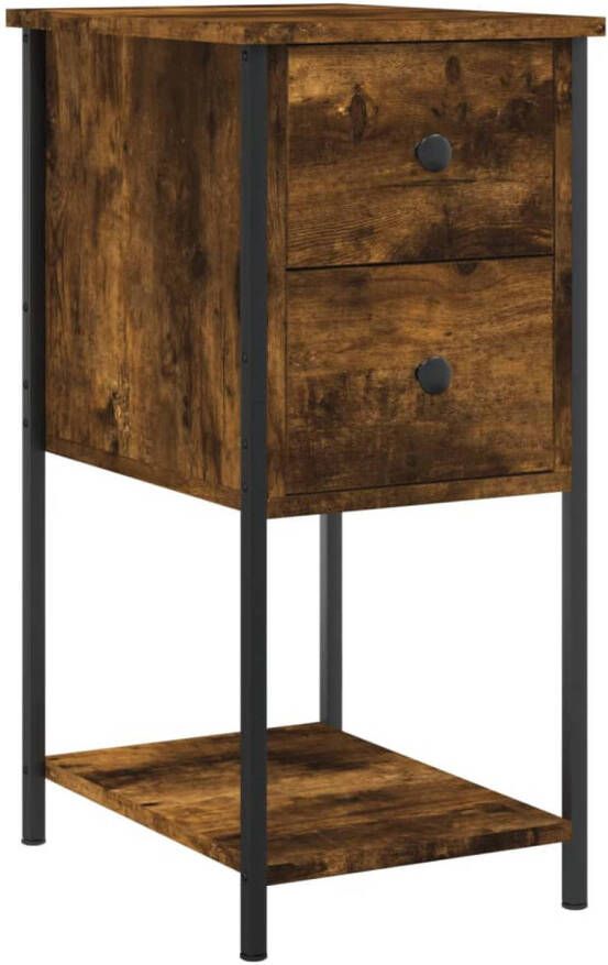 The Living Store Nachtkastje Gerookt Eiken 32 x 42 x 70 cm Duurzaam materiaal Nachtkastje Kastje Houten Kast Bruine Kast Vintage Kast