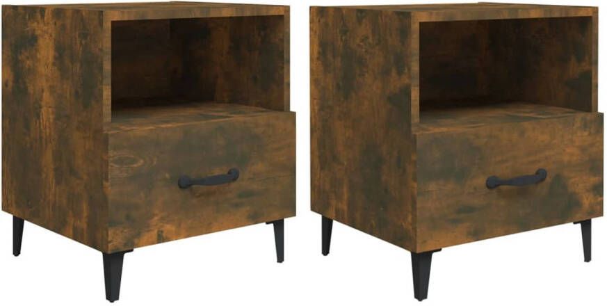 The Living Store Nachtkastje Gerookt eiken 40 x 35 x 47.5 cm 1 lade 1 schap Nachtkastje Bedkast Houten Nachtkastje Slaapkamersdecoratie Kamermeubel