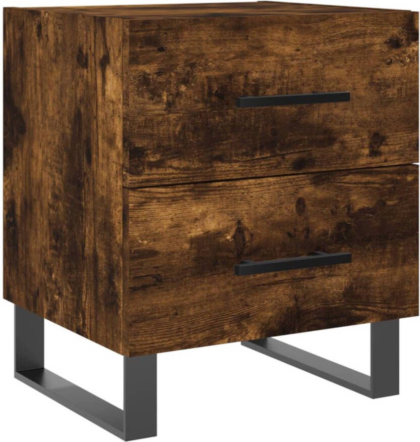 The Living Store Nachtkastje Gerookt Eiken 40 x 35 x 47.5 cm Duurzaam Veel opbergruimte Displayfunctie Metalen voeten Nachtkastje Kast Houten Meubilair Bruine Meubels Slaapkamermeubel