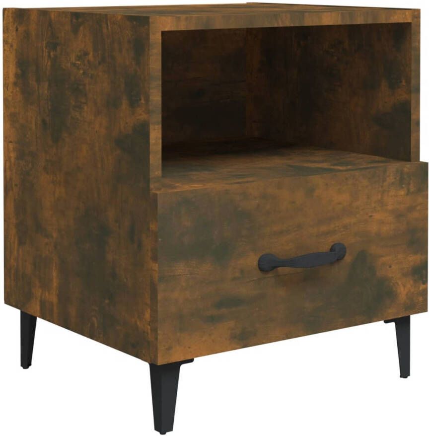 The Living Store Nachtkastje bewerkt hout gerookt eikenkleurig Nachtkastje Kast Houten Meubilair Slaapkamers Decoratief