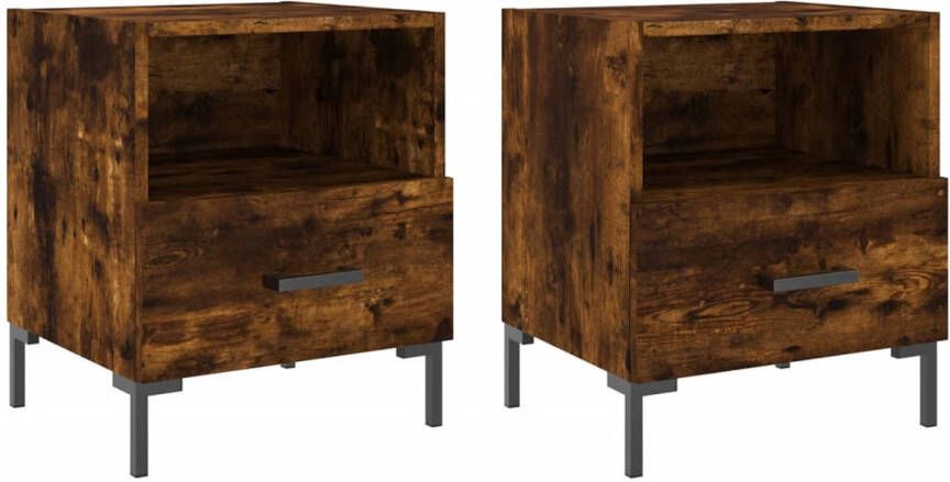 The Living Store Nachtkastjes 2 st 40x35x47 5 cm bewerkt hout gerookt eikenkleur Nachtkastje Nachtkasten Meubilair Houten Meubels Bruine Meubels