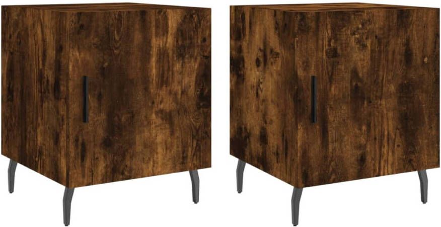 The Living Store Nachtkastjes 2 st 40x40x50 cm bewerkt hout gerookt eikenkleurig Nachtkastje Nachtkast Houten Nachttafel Bruine Nachtkast Bergruimte