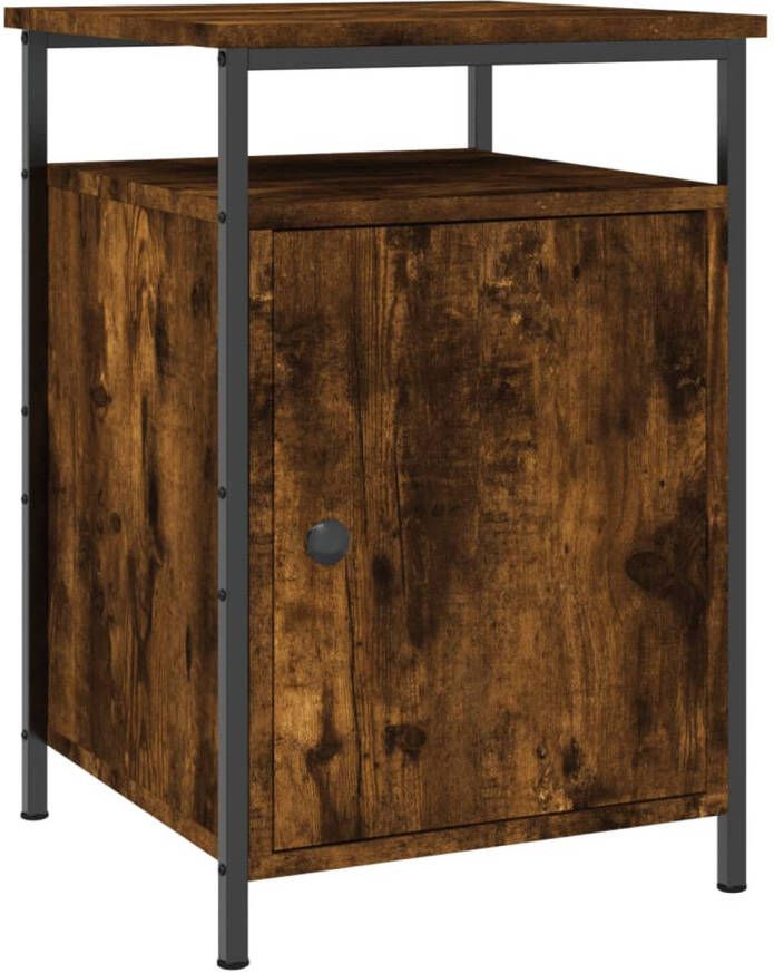 The Living Store Nachtkastje Gerookt Eiken 40 x 42 x 60 cm Duurzaam Hout en IJzer Nachtkastje Kast Slaapkamermeubel Houten Meubel Bruine Kast