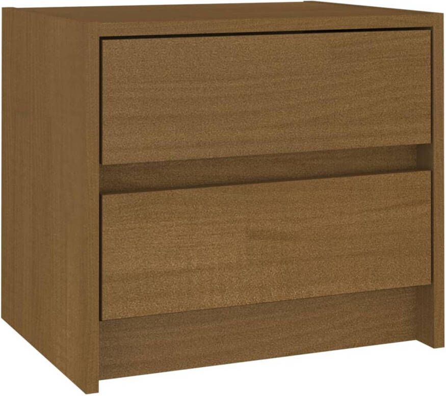 The Living Store Nachtkastje Grenenhout 40x30.5x35.5 cm 2 lades Honingbruin