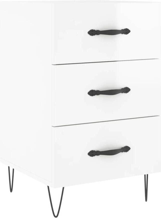 The Living Store Nachtkastje Hoogglans wit 40 x 40 x 66 cm Duurzaam hout en ijzer Nachtkastje Kastje Slaapkamermeubel Nachtlamp Leeslicht