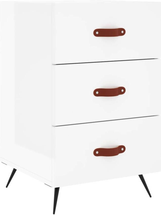 The Living Store Nachtkastje Hoogglans wit 40 x 40 x 66 cm Duurzaam hout Met opberglades Displayfunctie Metalen voeten Nachtkastje Kastje Slaapkamermeubel Houten Nachttafel Modern Design